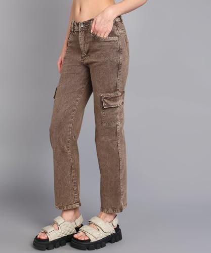 Nifty Womens Denim Stretchable Coffee Cargo Jeans