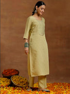 Libas Gerua Womens Embroidered Silk Blend Straight Kurta With Trousers