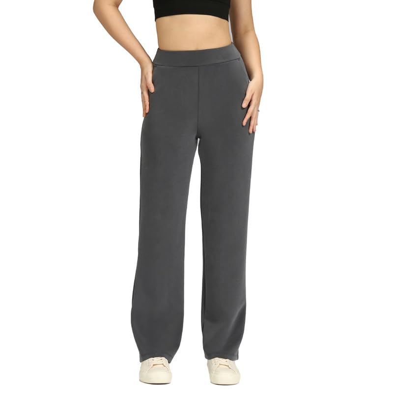 BlissClub Womens BareButter Straight Pants, High Rise, Straight fit,Pockets, Comfortable Waistband,Regular Variant Below 54