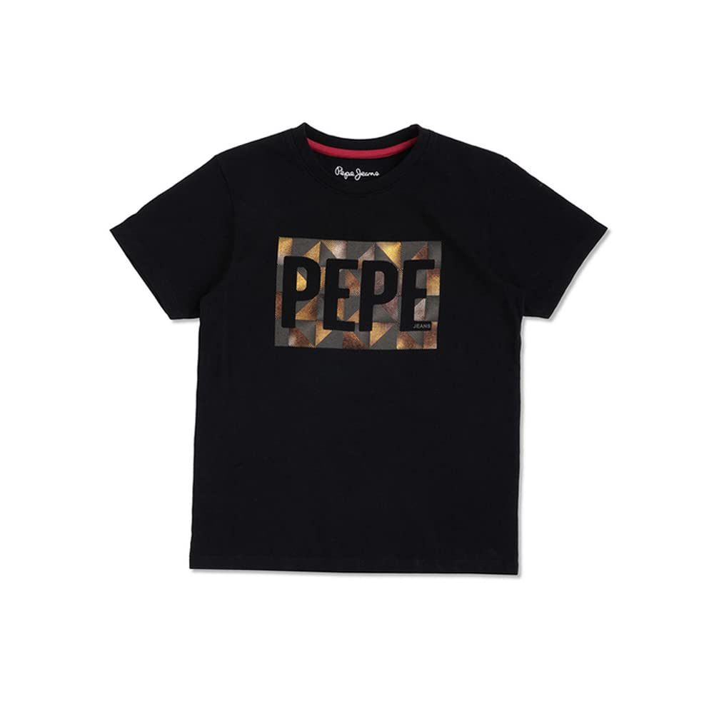 Pepe Jeans Boys Regular Fit Foil Printed T-Shirts Black
