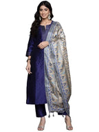Varanga Women'S Silk Blend Kurta Set (Frl_Vskd32421_Vardup2041_Navy Blue
