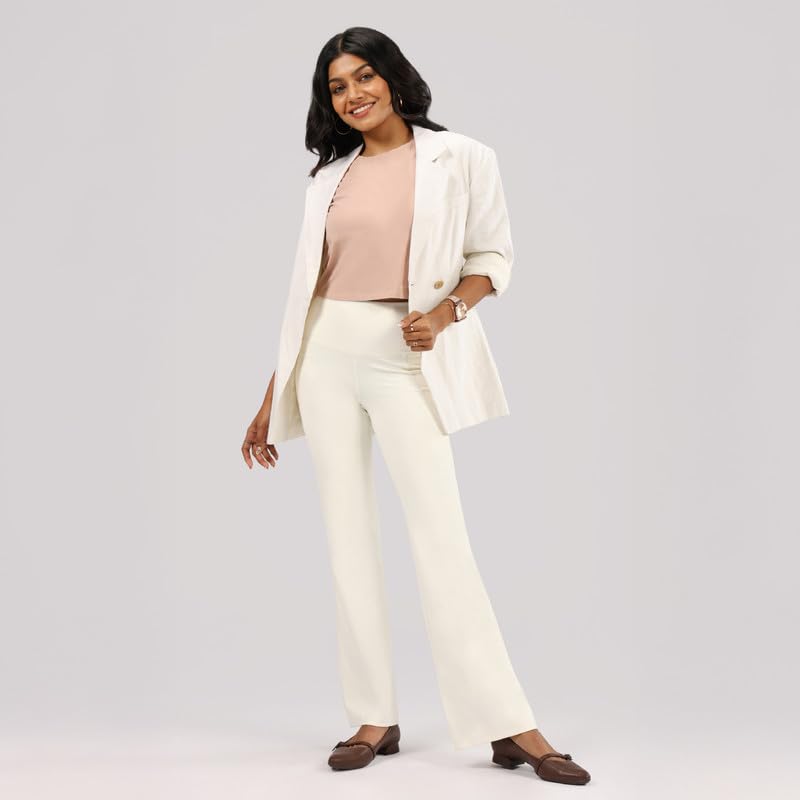 BlissClub Ultimate Flare Pants for Women Above 55 ft Tall | Ribbed Waistband, 4 Pockets | High Waist Trousers and Formal Pants