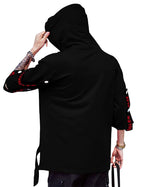 Eyebogler Mens Loose Fit Half Sleeves Hooded Neck Printed T-Shirt Black White