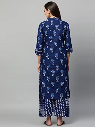 ANNI DESIGNER Womens Cotton Blend Straight Floral Printed Kurta and Pant (Blue Flower-SM_S_Blue_Small)