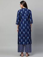 ANNI DESIGNER Womens Cotton Blend Straight Floral Printed Kurta and Pant (Blue Flower-SM_S_Blue_Small)