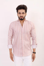 Brown Culture MenS Cotton Blend Striped Print Shirt With Spread Collared Full Sleeves Standard Length And Button Down Closure T