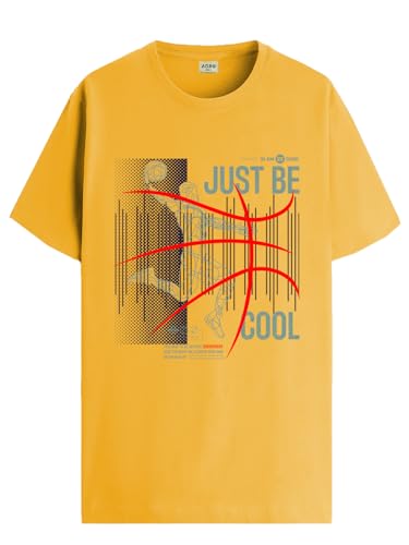 ADRO Mens Graphic Printed 100% Cotton T-Shirt - Regular Fit, Printed T-Shirts for Men (RN24-BCL-MU_Mustard_L)