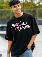 Bewakoof Official Squid Game Merchandise Mens Graphic Printed Oversized Fit Half Sleeve Round Neck Cotton Jersey T-Shirt_657414
