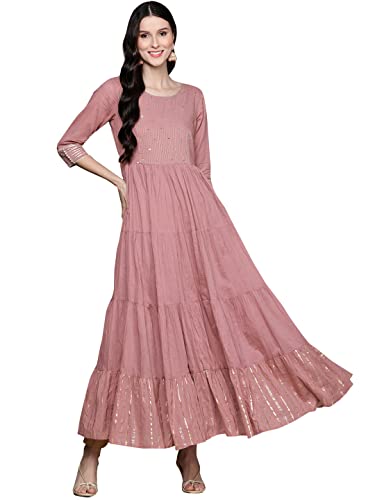 Ishin Women'S Cotton Anarkali Embellished Sequins Solid Print Mauve Kurti Inwka0162_Mv_L_Mauve