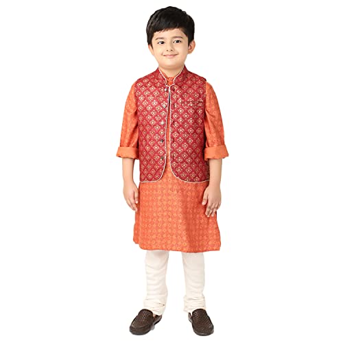 Fabindia Kids Tussur Ghicha Printed Nehru Jacket Silk_3-4Y