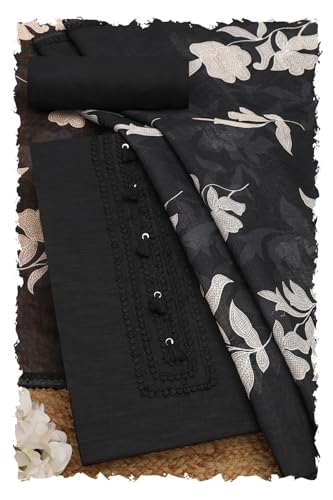 Soch Women Linen Floral Print Unstitched Dress Material with Lace