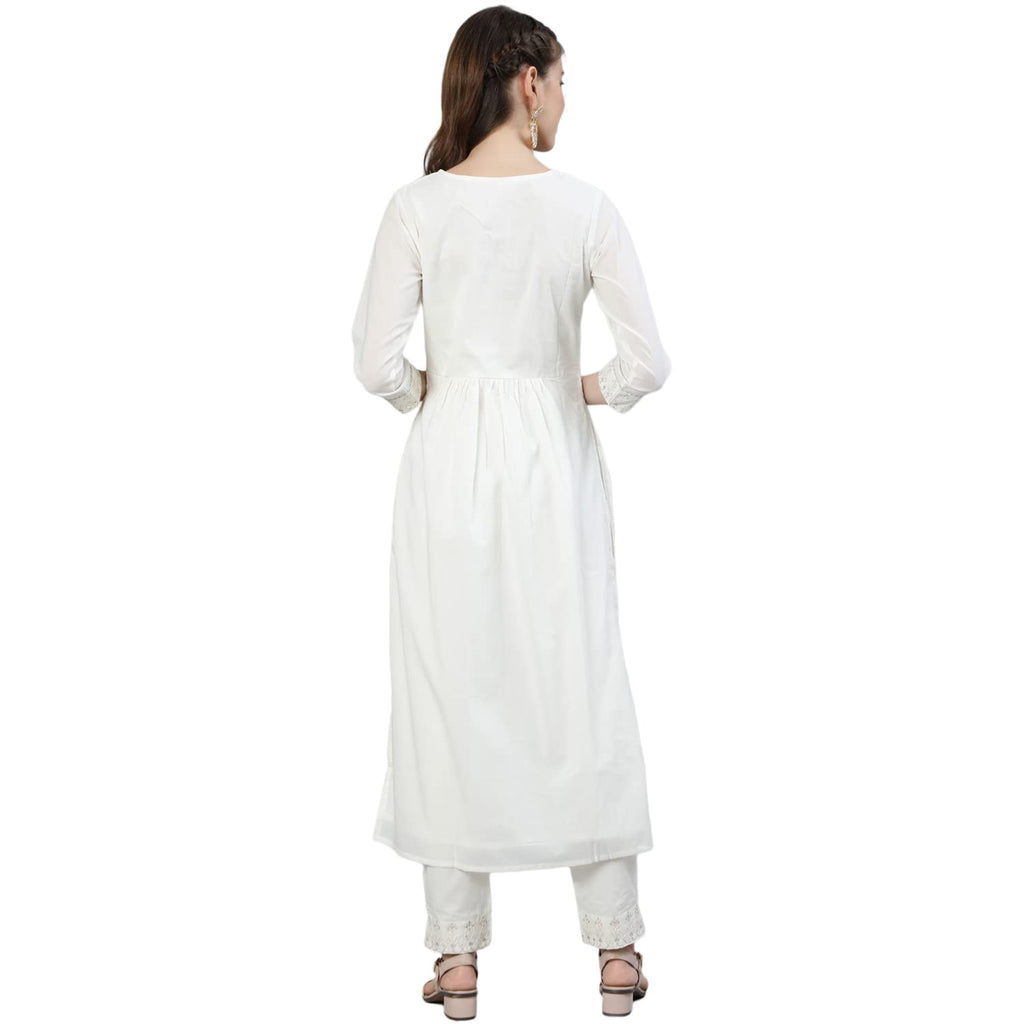 Ishin WomenS Off White Zari Embroidered High Slit Kurta Set With Trouser