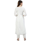 Ishin WomenS Off White Zari Embroidered High Slit Kurta Set With Trouser