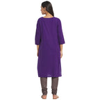 Fabindia Women Cotton Round Neck Knee Length Kurta Purple_M