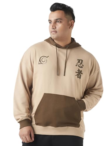 Bewakoof Heavy Duty 1.0 Mens Graphic Print Oversized Fit Full Sleeve Hooded Poly Cotton Plus Size Hoodies_644533_Brown_6XL