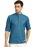 Sojanya (Since 1958, MenS Cotton Peacock Blue Short Kurta, Size: 44