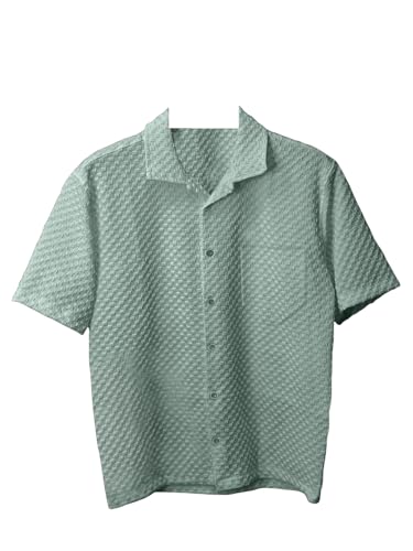 Pinkmint Textured Shirts for Men l Chest Pocket Short Sleeve Mint Shirt l Regular Fit Summer Outdoor Activities (Pack of 1)