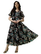 Fashion2Wear WomenS Georgette Midi Dress With V Neck Floral Printed A Line Style Knee Length Half Ruffle Sleeves And Regular Fi