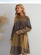 Greciilooks Western Dress For Women| Color Block Tunic Dress| Shirt Collar Half Button Western Dress| Long Slleve Dress| Best Gi