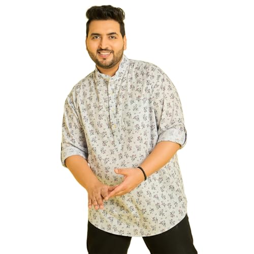 Bigbanana Men'S Plus Size Printed White Color Kurta(Lipkovo,White,2Xl)
