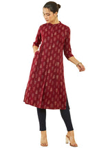 Soch Womens Maroon Rayon Floral Foil Print Straight Kurta With Pocket
