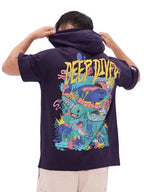 The Souled Store Deep Diver Ii Men And Boys Short Sleeves Purple Graphic Printed Cotton Oversized Hooded T-Shirts