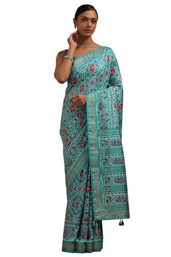 Soch Women Silk Blend Ikat Print Saree Work