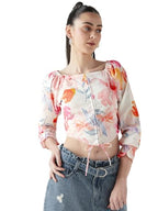 Bewakoof Womens All Over Print Slim Fit Full Sleeve Square Neck Poly Blend Top_635473_Multicolor_XL