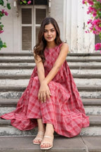 Anni Designer Women'S Rayon Viscose Chex Printed A-Line Kurta