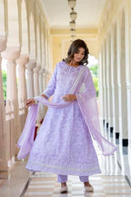 Lookmark Women'S Kurta Set In Light Purple Color And Cotton Blend Fabric With Pant And Dupatta (Az-Lm-P6-Ks2154-Xxl)