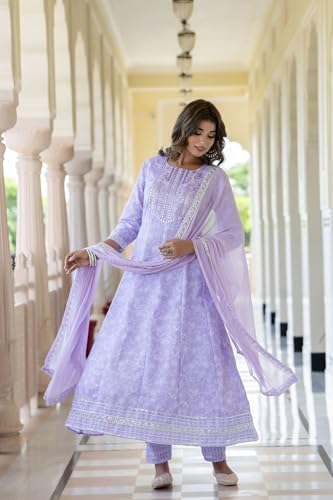 Lookmark Women'S Kurta Set In Light Purple Color And Cotton Blend Fabric With Pant And Dupatta (Az-Lm-P6-Ks2154-Xxl)