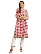 W For Woman Floral Printed Straight Pure Cotton Kurta With Border Patch (Size: 2Xl)-W12746-123963 Ecru