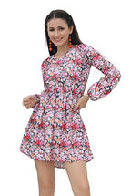 OM SAI LATEST CREATION Womens Rayon Full Sleeve A-Line Knee-Length Western Dresses for Women or Girls (Large, Pink)