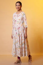 Aurelia Women?? Floral Printed Lace Flared Pure Cotton Kurta | Lightweight Round Neck Kurta For Women Cotton | Floral Printed Kurta For Women | Soft & Breathable Regular Fit Kurta For Women