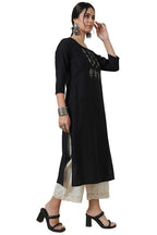 Soch Womens Black Viscose Blend Yoke Embroidered Kurta With Beads