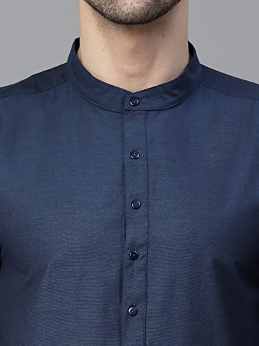 Solid Kurta With Mandarin Collar, Long, Regular Sleeves, Pathani Shape With Regular Style, Knee Length With Curved Hem. Pair It With White Churidar And Tan Mojri To Elevate The Look