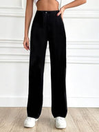 Toochki Womens Regular Fit Elastic Waist Full Length Black Spandex Formal Trouser for Casual Wear, Office Wear