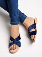 Shoetopia Girls Blue Flat Slide Sandals  Soft Suede Knot Strap Casual Summer Slip-Ons For Everyday Comfort Stylish, |Footwear Li