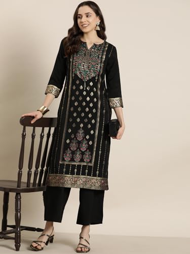 Ziyaa Women Black Color Crepe Straight Foil Printed Kurta And Palazzo Set