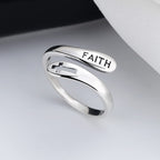 Faith Cross Sterling Silver Open Statement Rings Adjustable Minimalist Hope Love Eternity Wedding Band Promise Ring Wrap Finger