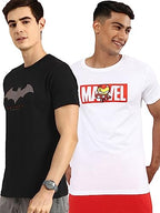 Bewakoof X Official DC Comics Merchandise Mens Graphic Printed 100% Cotton T-Shirt (Pack of 2) - Regular Fit, Round Neck, Half 