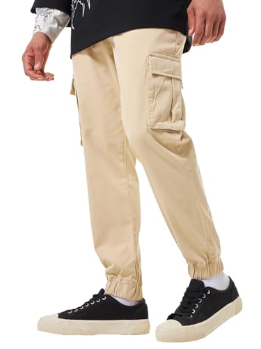 Bewakoof Mens Solid Oversized Fit Cotton Blend Cargo Trousers_ 620441 Beige_ 32