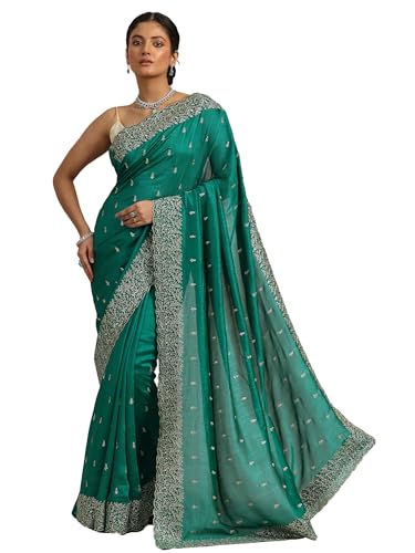 Libas Womens Embroidered Silk Blend Saree With Blouse Piece