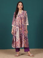 Varanga Women Paisely Printed V Neck Panelled Flared Kurta With Trouser
