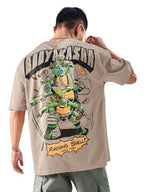 The Souled Store Official Tmnt: Booyashaka Mens And Boys Oversized Fit Graphic Printed Half Sleeve Cotton Light Brown Color Over