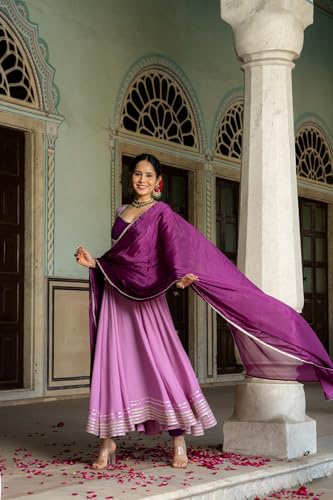 ANNI DESIGNER Womens Rayon Blend Solid Anarkali Kurta with Pant & Dupatta (KUSPARI Lavender_S_Purple_Small)
