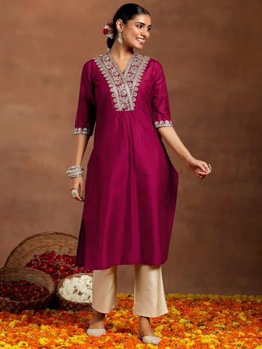 Libas WomenS Silk Embroidered Regular Kurtas (G2744R Maroon