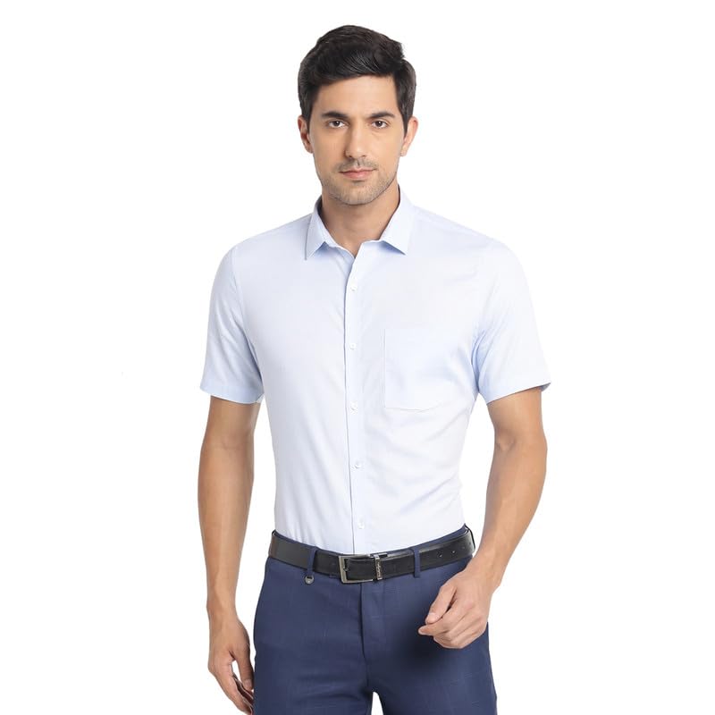 Turtle Men Giza Cotton Silm Fit Light Blue Self Design Formal Half Sleeve Shirt
