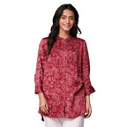 Fabindia Women'S Rayon Blend Floral Regular Fit Tunic (1041600Wine_Wine/Maroon