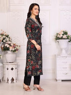 Rangita Black Viscose Embroidered Straight Calf Length Kurta With Pant | Kurta Set For Women_L